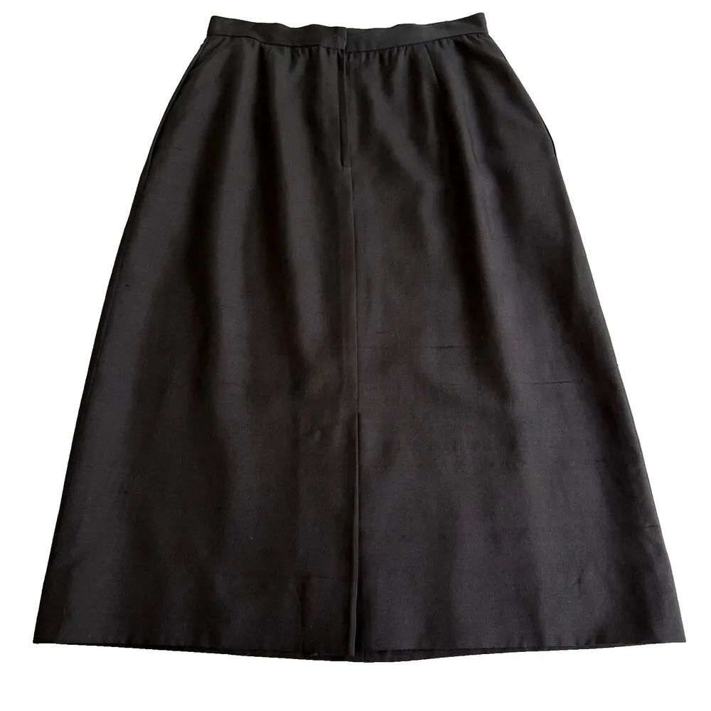 Vintage Carlisle Deadstock 100% Silk Shantung Black Pencil Skirt Hong Kong Sz 10